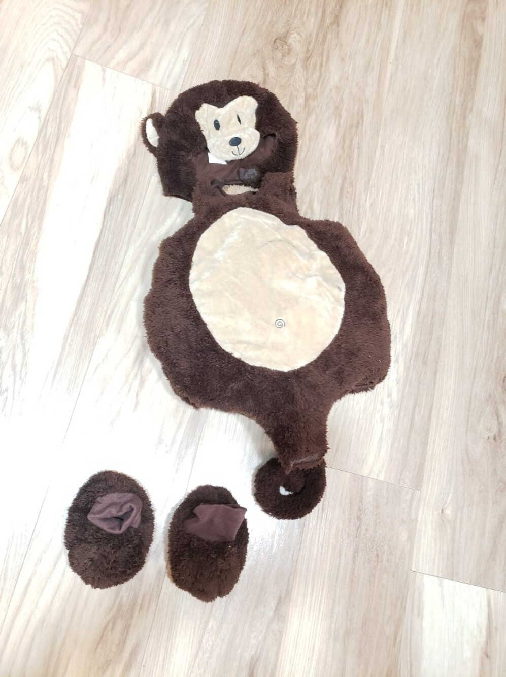 Brown Plush Fluffy Easy On Monkey Body Costume Matching Hat And Slippers 6-18 M